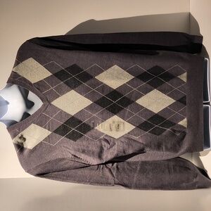 Izod men's pullover sweater XL argyle long sleeve brown/gray/black v-neck